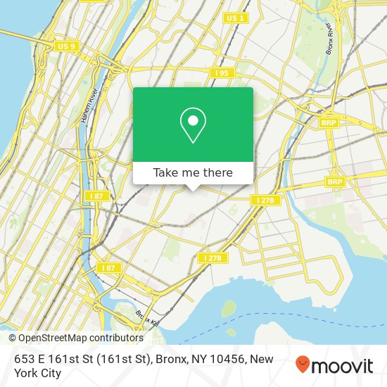 Mapa de 653 E 161st St (161st St), Bronx, NY 10456