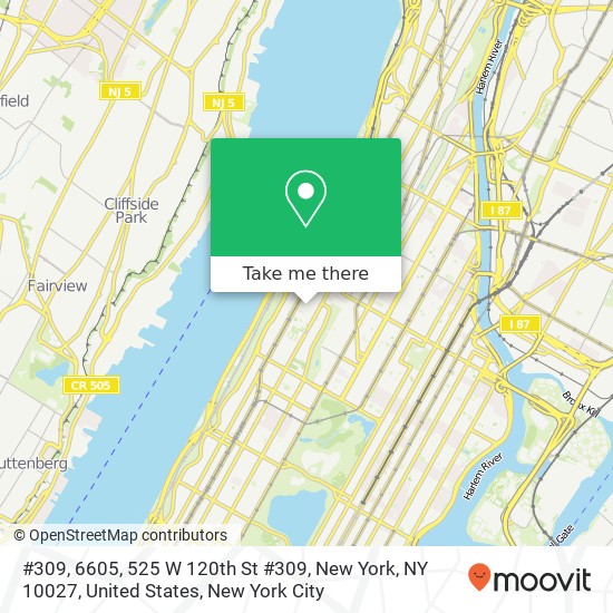 #309, 6605, 525 W 120th St #309, New York, NY 10027, United States map