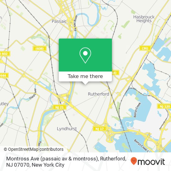 Mapa de Montross Ave (passaic av & montross), Rutherford, NJ 07070