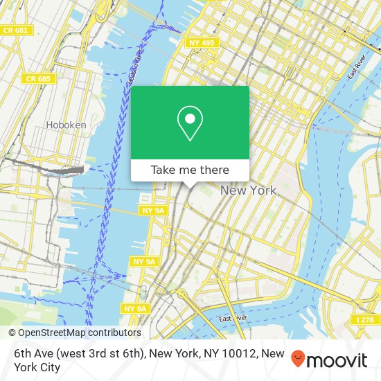 Mapa de 6th Ave (west 3rd st 6th), New York, NY 10012