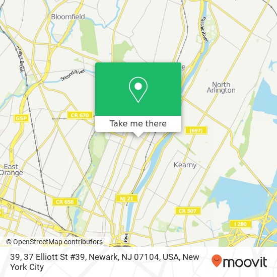 Mapa de 39, 37 Elliott St #39, Newark, NJ 07104, USA