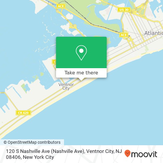 Mapa de 120 S Nashville Ave (Nashville Ave), Ventnor City, NJ 08406