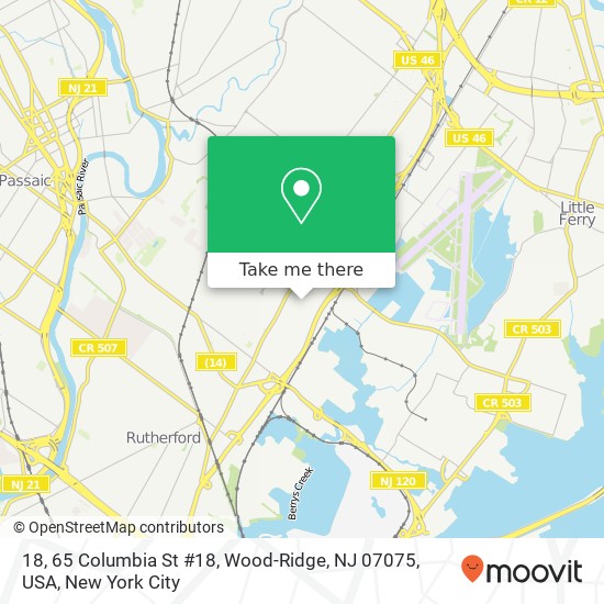 Mapa de 18, 65 Columbia St #18, Wood-Ridge, NJ 07075, USA