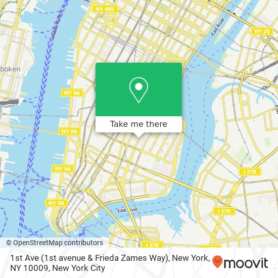 Mapa de 1st Ave (1st avenue & Frieda Zames Way), New York, NY 10009