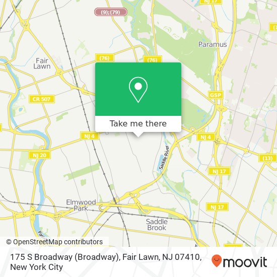 Mapa de 175 S Broadway (Broadway), Fair Lawn, NJ 07410