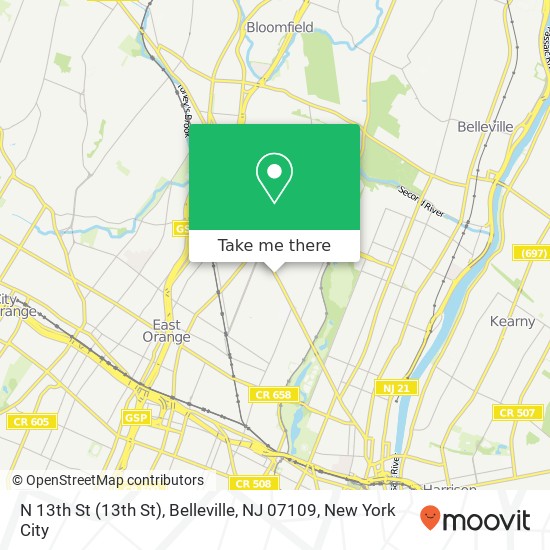 Mapa de N 13th St (13th St), Belleville, NJ 07109