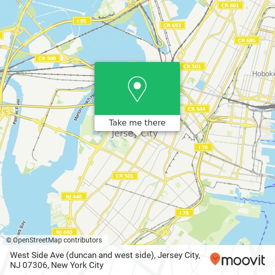 Mapa de West Side Ave (duncan and west side), Jersey City, NJ 07306