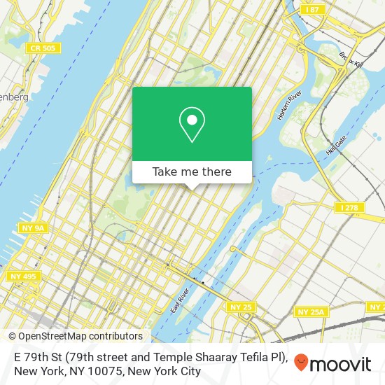 E 79th St (79th street and Temple Shaaray Tefila Pl), New York, NY 10075 map