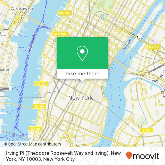 Irving Pl (Theodore Roosevelt Way and irving), New York, NY 10003 map