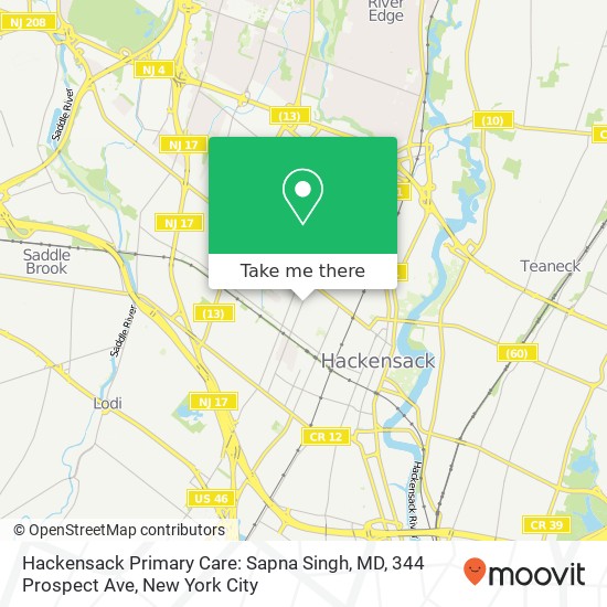 Mapa de Hackensack Primary Care: Sapna Singh, MD, 344 Prospect Ave