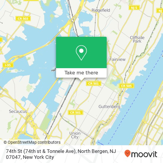 Mapa de 74th St (74th st & Tonnele Ave), North Bergen, NJ 07047