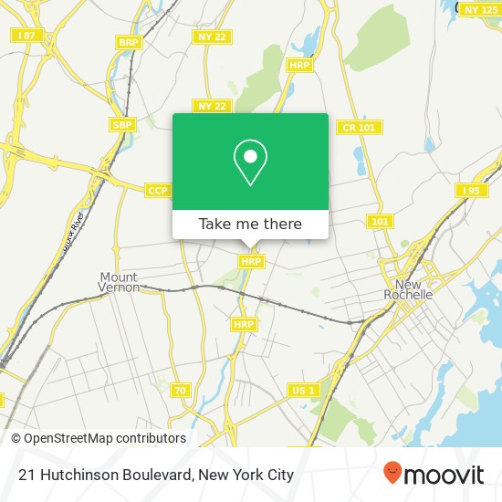 Mapa de 21 Hutchinson Boulevard, 21 Hutchinson Blvd, Mt Vernon, NY 10552, USA