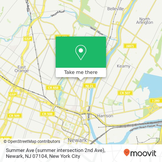 Mapa de Summer Ave (summer intersection 2nd Ave), Newark, NJ 07104