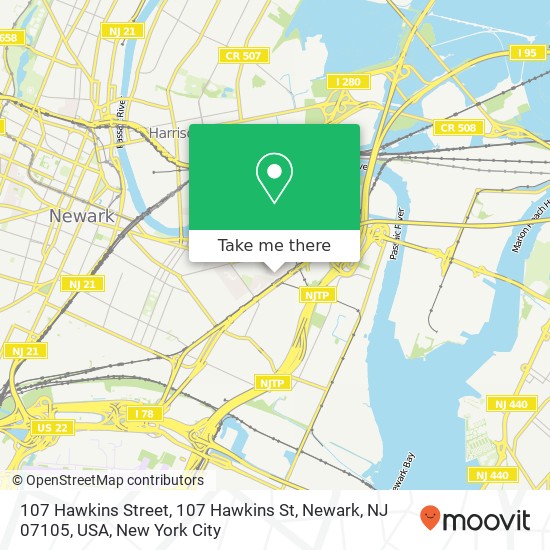 Mapa de 107 Hawkins Street, 107 Hawkins St, Newark, NJ 07105, USA