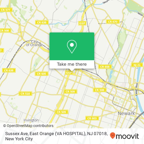 Sussex Ave, East Orange (VA HOSPITAL), NJ 07018 map