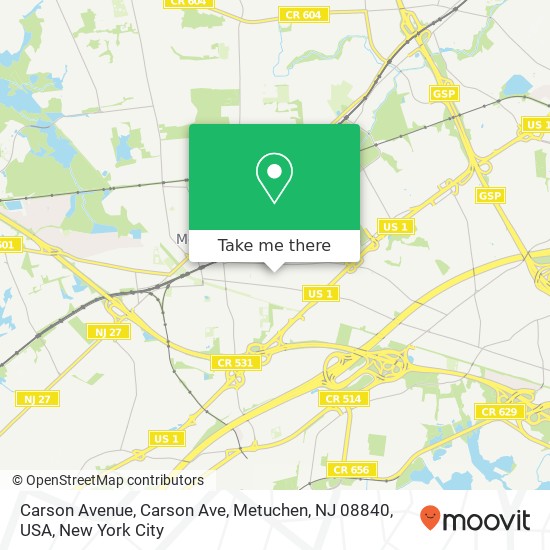 Mapa de Carson Avenue, Carson Ave, Metuchen, NJ 08840, USA