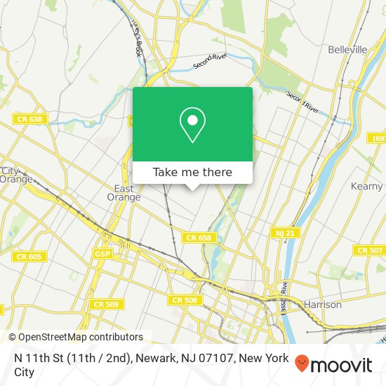 Mapa de N 11th St (11th / 2nd), Newark, NJ 07107