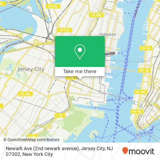 Mapa de Newark Ave (2nd newark avenue), Jersey City, NJ 07302