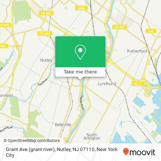 Mapa de Grant Ave (grant river), Nutley, NJ 07110