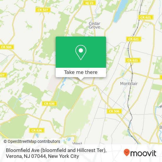 Bloomfield Ave (bloomfield and Hillcrest Ter), Verona, NJ 07044 map