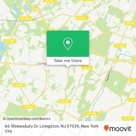 Mapa de 66 Shrewsbury Dr, Livingston, NJ 07039