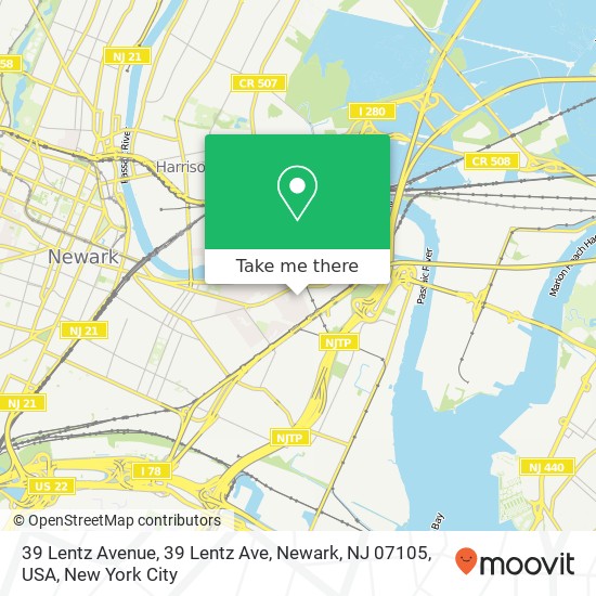 Mapa de 39 Lentz Avenue, 39 Lentz Ave, Newark, NJ 07105, USA