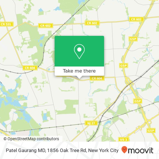 Patel Gaurang MD, 1856 Oak Tree Rd map