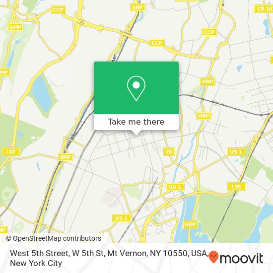 Mapa de West 5th Street, W 5th St, Mt Vernon, NY 10550, USA