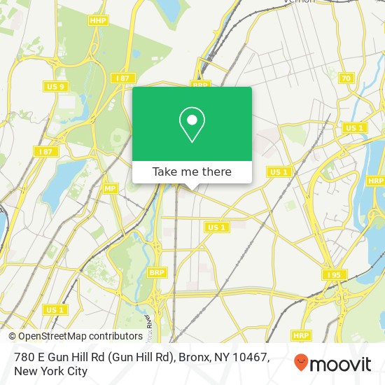 Mapa de 780 E Gun Hill Rd (Gun Hill Rd), Bronx, NY 10467