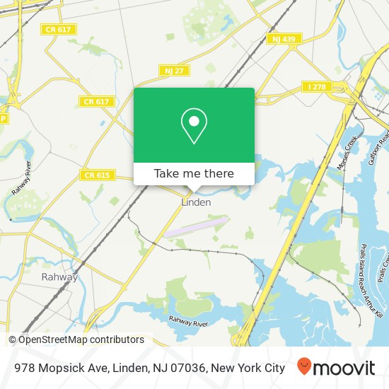 Mapa de 978 Mopsick Ave, Linden, NJ 07036