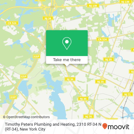 Timothy Peters Plumbing and Heating, 2310 RT-34 N map