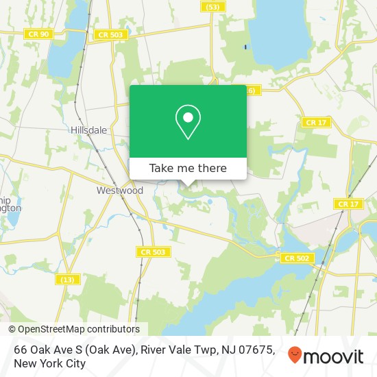 Mapa de 66 Oak Ave S (Oak Ave), River Vale Twp, NJ 07675