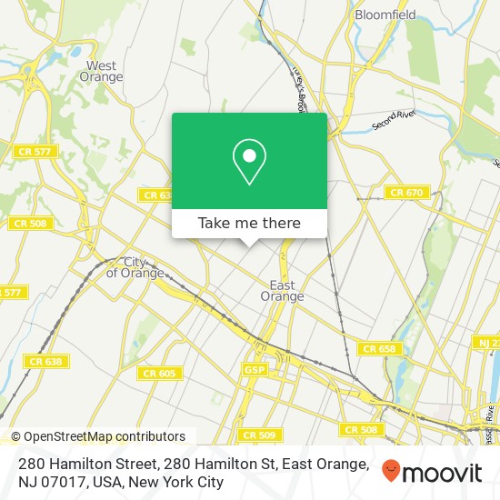 280 Hamilton Street, 280 Hamilton St, East Orange, NJ 07017, USA map