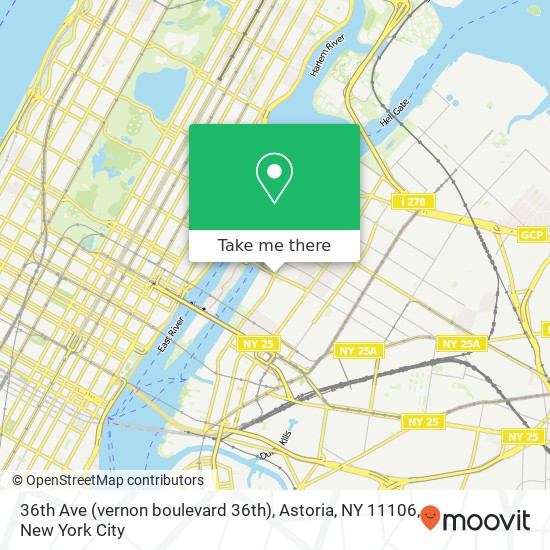 Mapa de 36th Ave (vernon boulevard 36th), Astoria, NY 11106