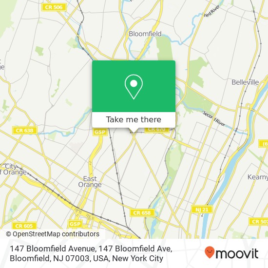 Mapa de 147 Bloomfield Avenue, 147 Bloomfield Ave, Bloomfield, NJ 07003, USA