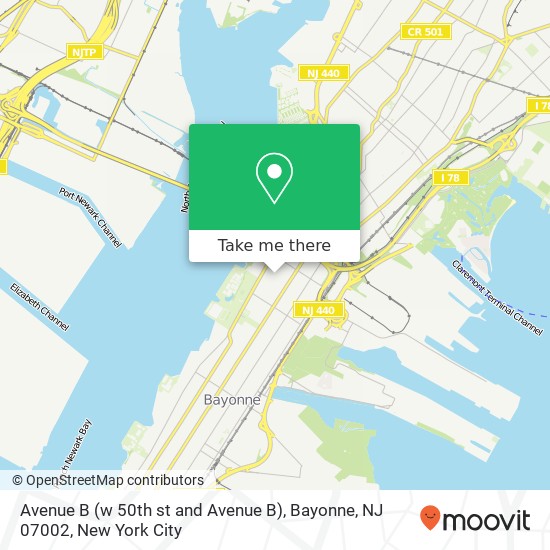 Mapa de Avenue B (w 50th st and Avenue B), Bayonne, NJ 07002