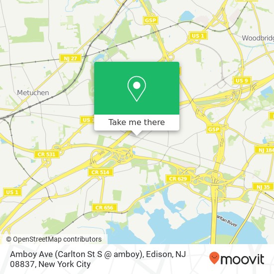 Mapa de Amboy Ave (Carlton St S @ amboy), Edison, NJ 08837