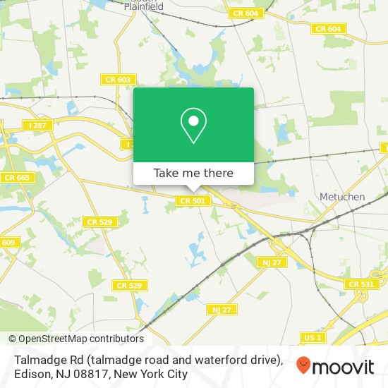 Mapa de Talmadge Rd (talmadge road and waterford drive), Edison, NJ 08817