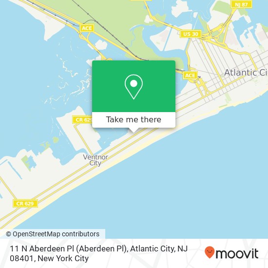 Mapa de 11 N Aberdeen Pl (Aberdeen Pl), Atlantic City, NJ 08401