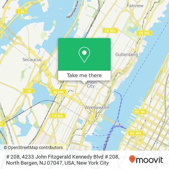 # 208, 4233 John Fitzgerald Kennedy Blvd # 208, North Bergen, NJ 07047, USA map