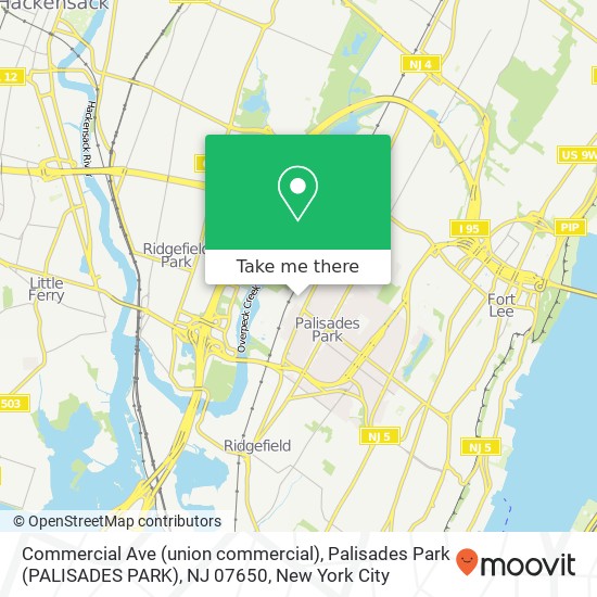 Mapa de Commercial Ave (union commercial), Palisades Park (PALISADES PARK), NJ 07650