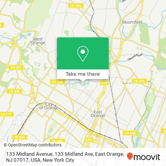 Mapa de 133 Midland Avenue, 133 Midland Ave, East Orange, NJ 07017, USA