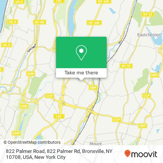Mapa de 822 Palmer Road, 822 Palmer Rd, Bronxville, NY 10708, USA