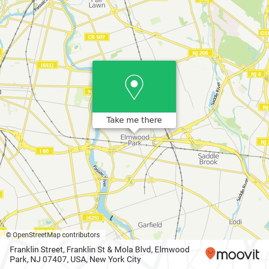 Mapa de Franklin Street, Franklin St & Mola Blvd, Elmwood Park, NJ 07407, USA