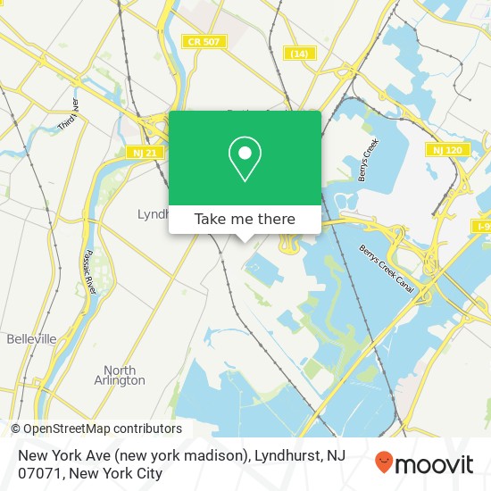 Mapa de New York Ave (new york madison), Lyndhurst, NJ 07071