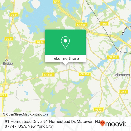 Mapa de 91 Homestead Drive, 91 Homestead Dr, Matawan, NJ 07747, USA