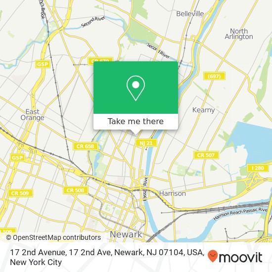 Mapa de 17 2nd Avenue, 17 2nd Ave, Newark, NJ 07104, USA
