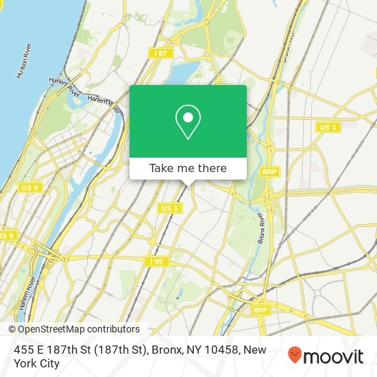 Mapa de 455 E 187th St (187th St), Bronx, NY 10458