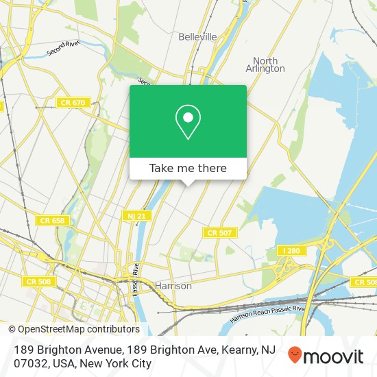 Mapa de 189 Brighton Avenue, 189 Brighton Ave, Kearny, NJ 07032, USA