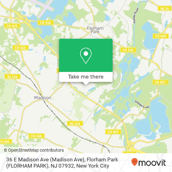 Mapa de 36 E Madison Ave (Madison Ave), Florham Park (FLORHAM PARK), NJ 07932